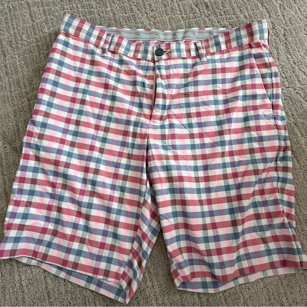Tommy Bahama Pink and Blue Plaid Men Shorts